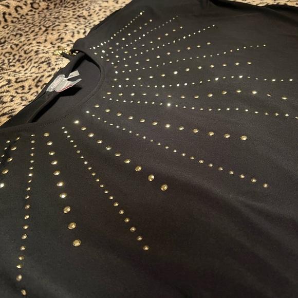 C. Oliver Top Cold Shoulder Short Sleeve Gold Chain Metal Strap Y2K Grommets - Picture 4 of 5